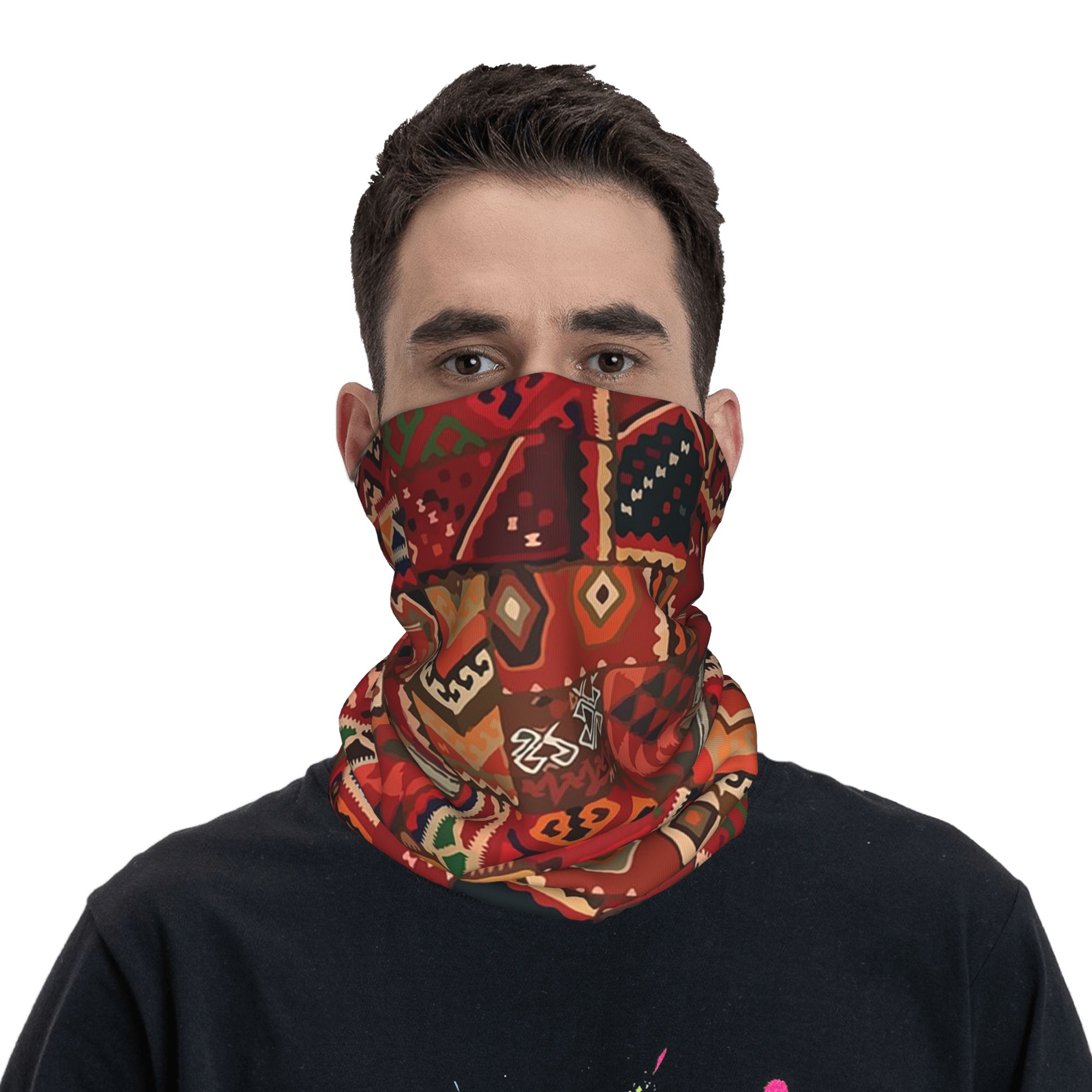 Cycling Face Mask - アマジグ、フォウタ、カバイル、地中海、ベルベル、宝石柄、バンダナ、ネックゲイター、プリント柄、ラップマスク、スカーフ、フェイスマスク、サイクリング用、男女兼用