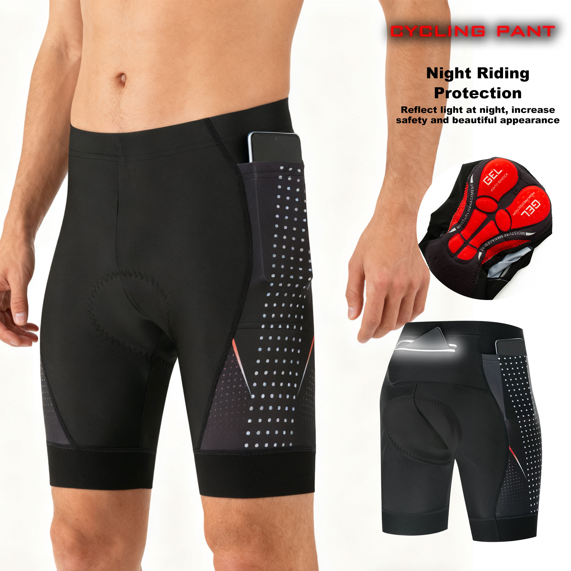 Cycling Gear Padding - プレミアムロードバイクショーツ 5Dジェルパッド付き メンズサイクリングショーツ ジッパーポケット付き 通気性のあるアウトドアサイクリングギア