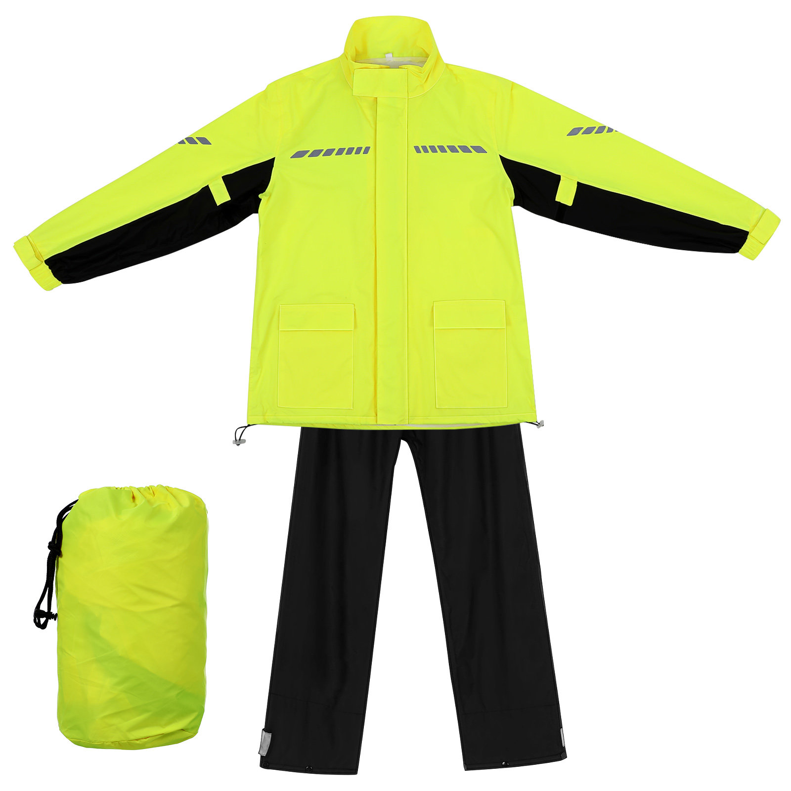 Cycling Gear In Rain - メンズ用アウトドアレインスーツ1セット。防水・反射素材を使用したサイクリング用レインコートとパンツのセット。収納バッグとシューズ付き。バイク用レインウェアとしても使用可能。