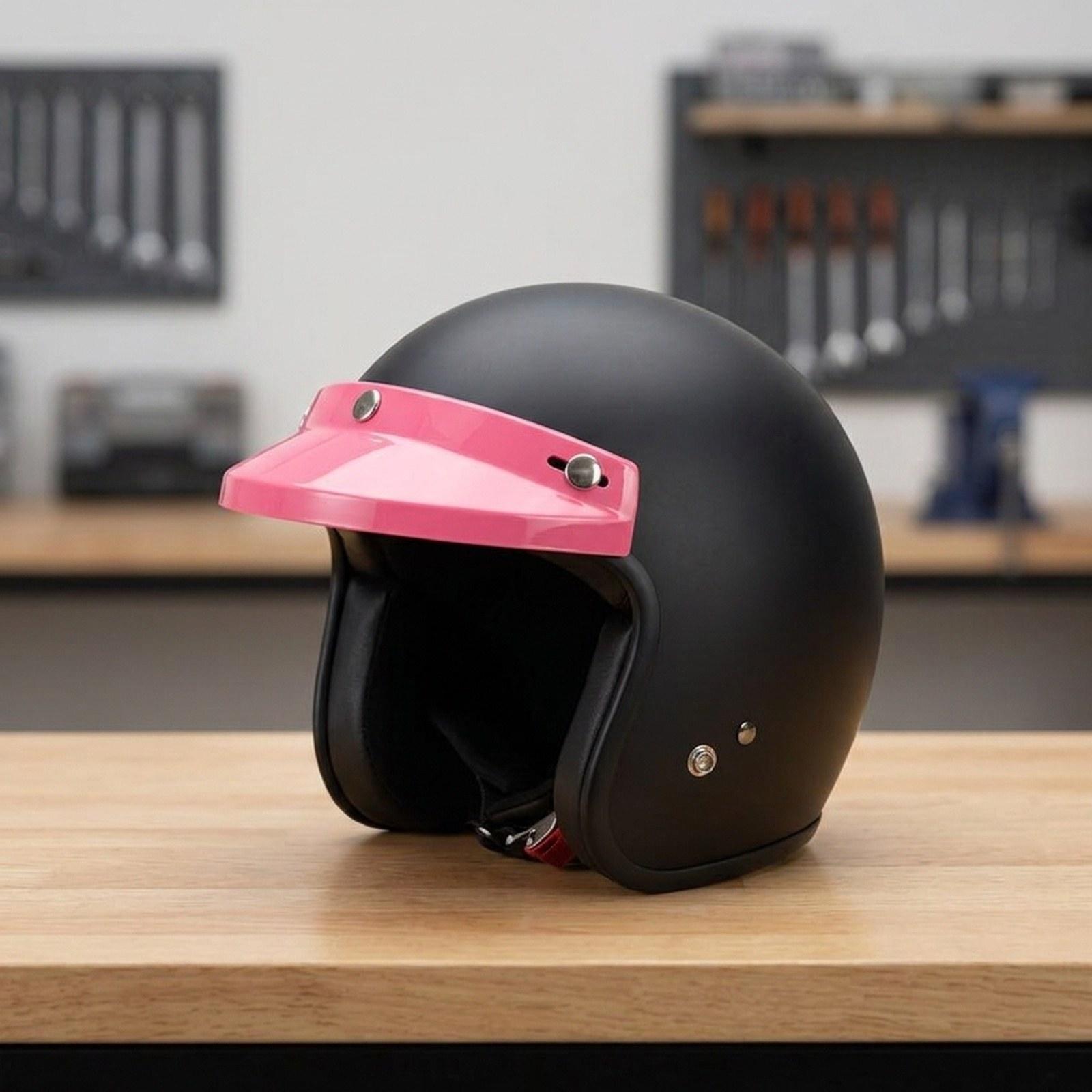 レトロオートバイヘルメットバイザー調整可能なピンクPP素材3 - Cycling Gear Material のレビューと価格