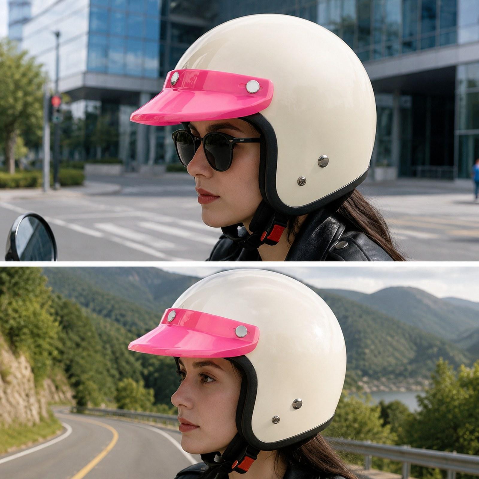 レトロオートバイヘルメットバイザー調整可能なピンクPP素材3 - Cycling Gear Material のレビューと価格