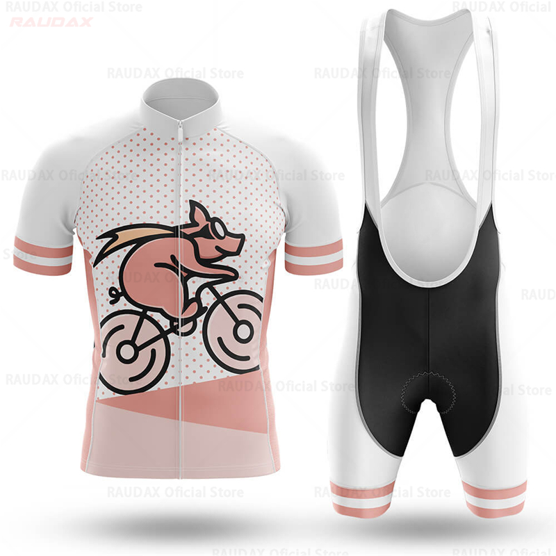 メンズ面白い豚柄アニメサイクリングジャージセット ピンクのロ - Cycling Gear Padding のレビューと価格