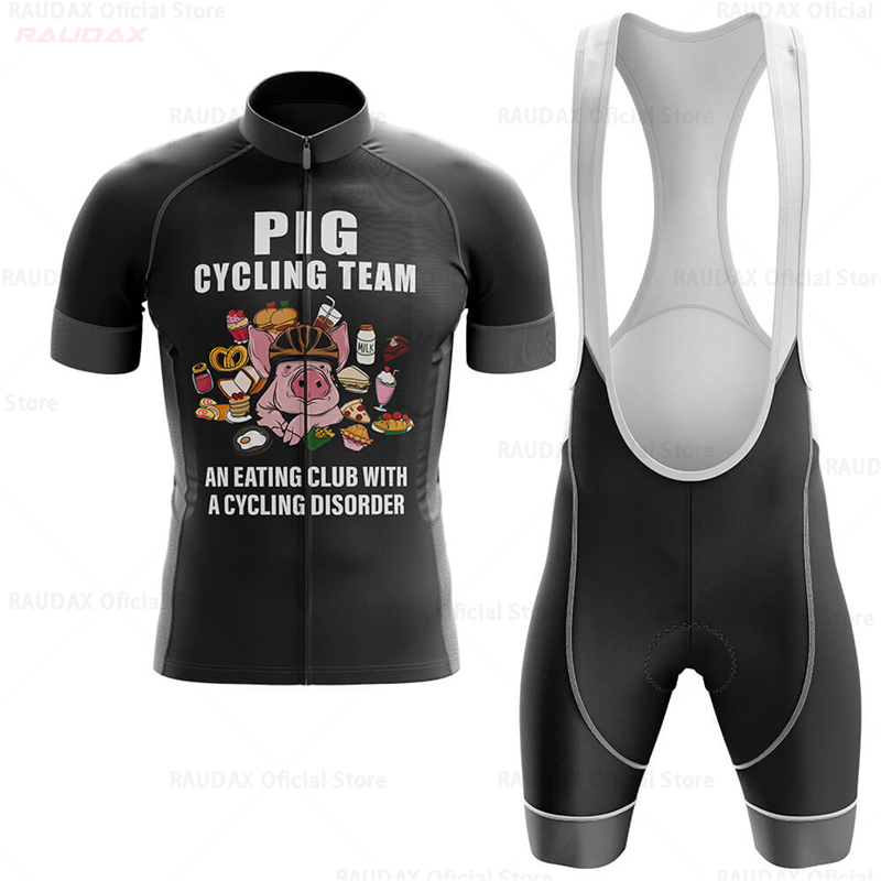 メンズ面白い豚柄アニメサイクリングジャージセット ピンクのロ - Cycling Gear Padding のレビューと価格