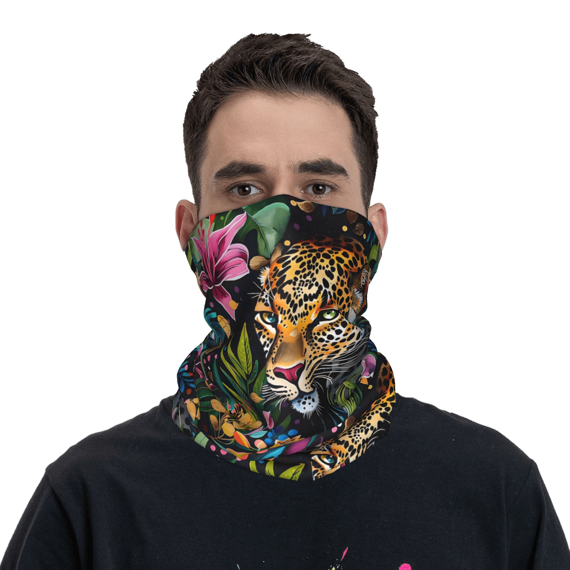 ヒョウ柄とトロピカルな花柄のバラクラバ。乗馬や釣り、サイクリ - Cycling Face Mask のレビューと価格