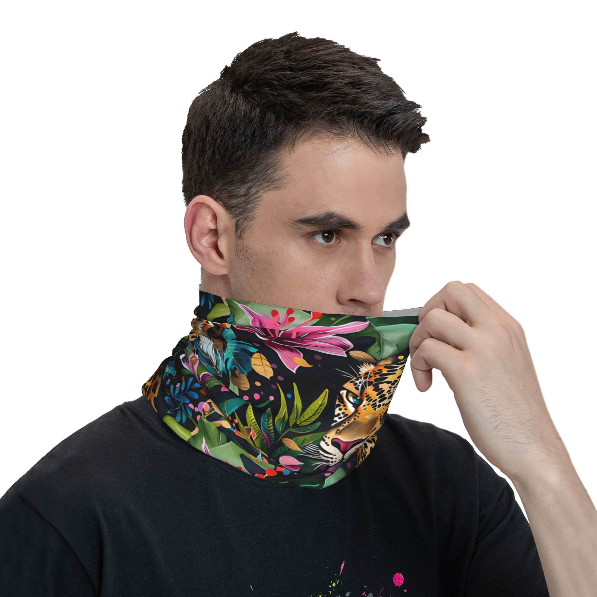 ヒョウ柄とトロピカルな花柄のバラクラバ。乗馬や釣り、サイクリ - Cycling Face Mask のレビューと価格