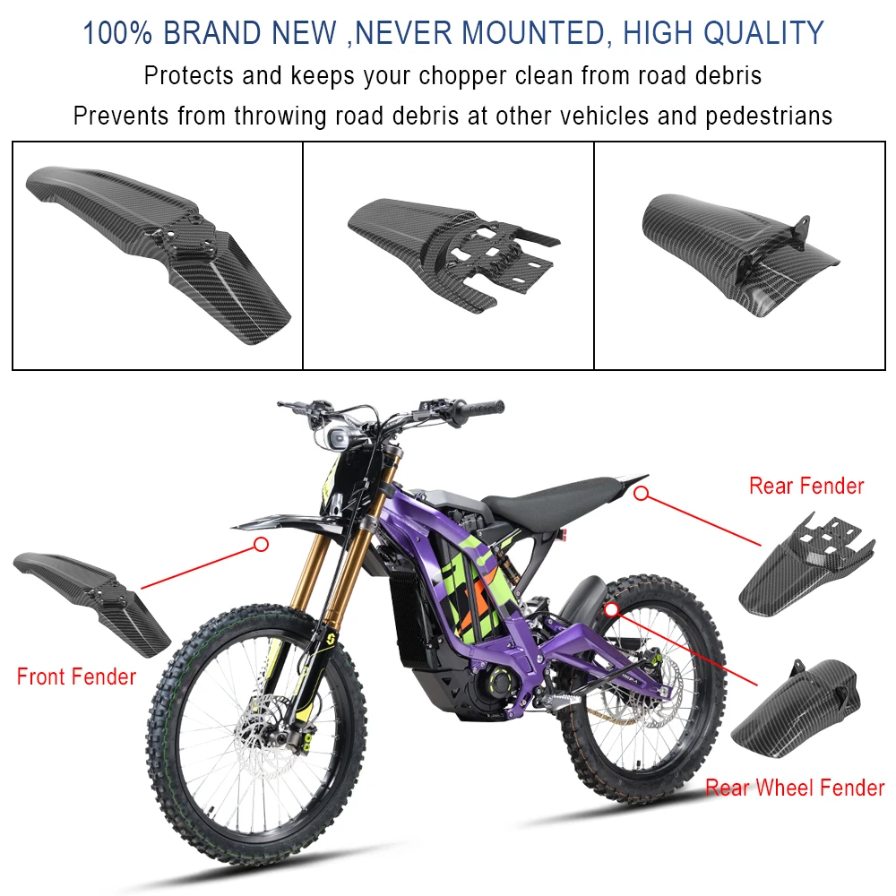 フェンダーセット、カーボンファイバー調、電動バイク用、ライト - Bike Fender Set のレビューと価格