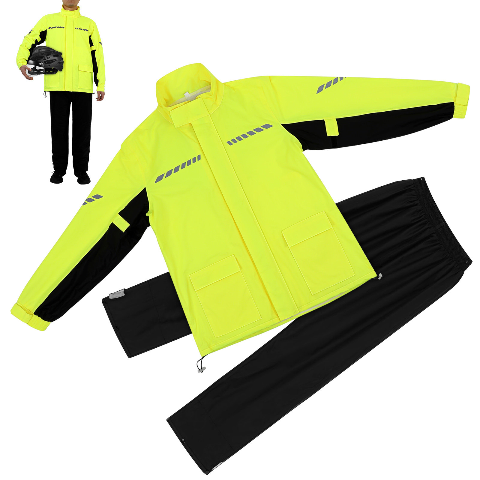 メンズ用アウトドアレインスーツ1セット。防水・反射素材を使用 - Cycling Gear In Rain のレビューと価格