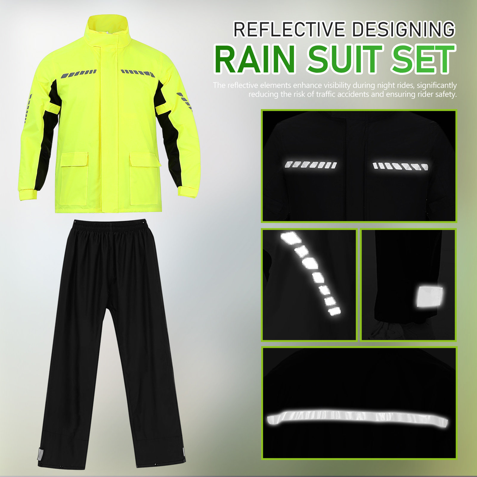 メンズ用アウトドアレインスーツ1セット。防水・反射素材を使用 - Cycling Gear In Rain のレビューと価格